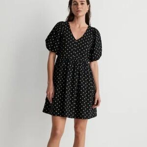 Madewell V-Neck Puff-Sleeve Mini Dress in Floral Size Small EUC Black
